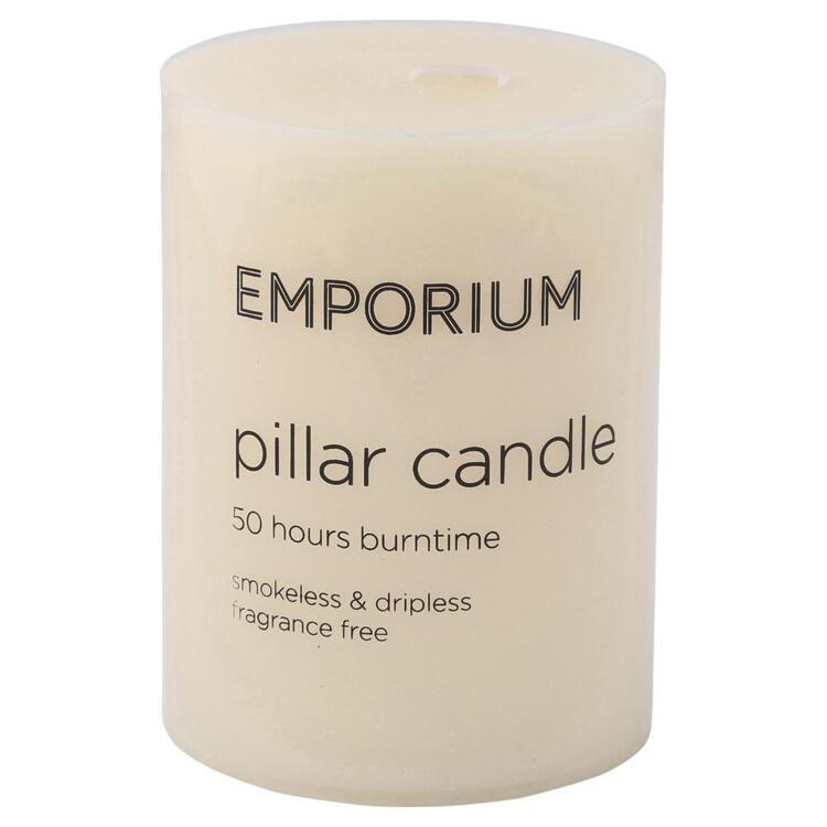 Emporium 50-Hour Burn Time Pillar Candle Ivory 7.5 x 10 cm
