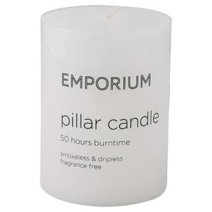 Emporium 50-Hour Burn Time Pillar Candle White 7.5 x 10 cm