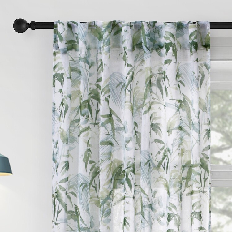KOO Botanical Oriental Concealed Tab Top Curtains Green 140 x 250 cm