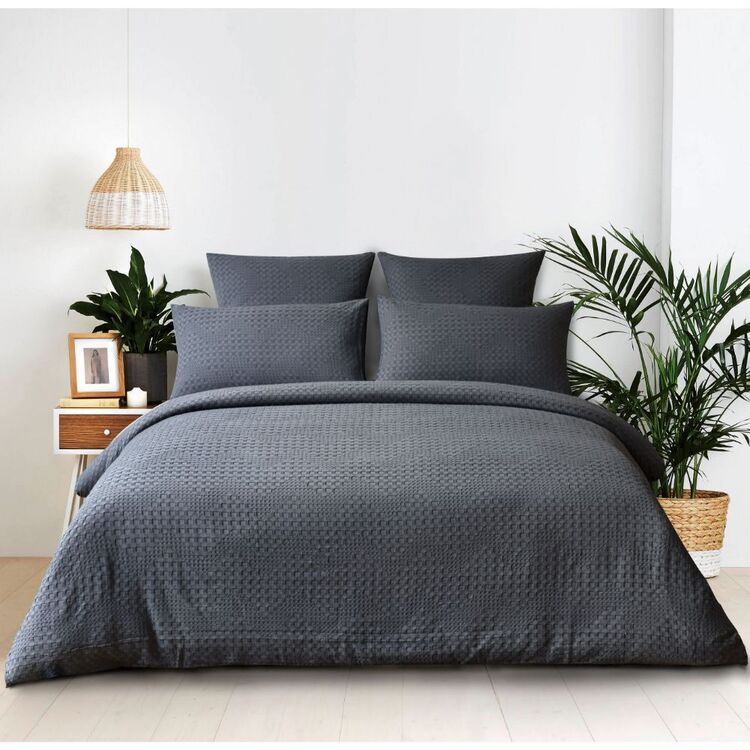 KOO Grace Waffle Quilt Cover Set Grey koo-grace-waffle-quilt-cover-set-grey