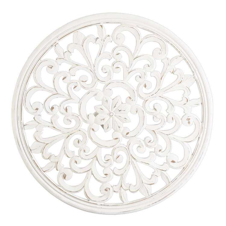 Living Space Etched Wooden Round Mandala Hanging White 75 cm