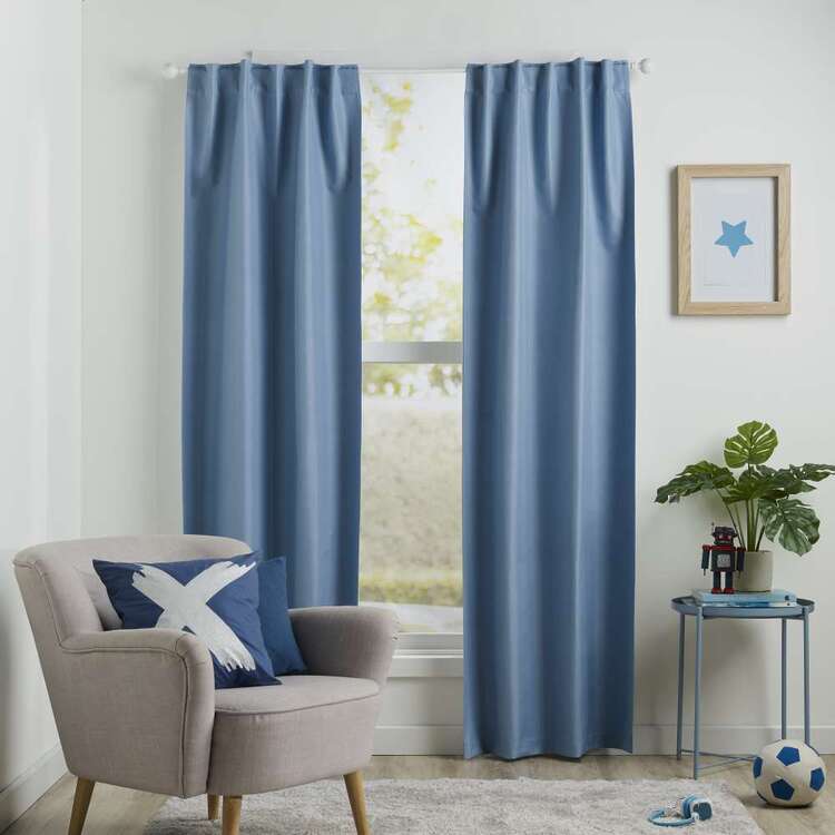 KOO Kids Archie Blockout Concealed Tab Curtains Blue 90 x 223 cm