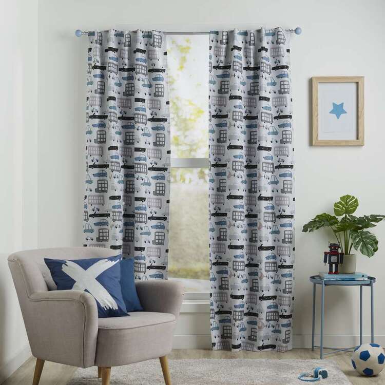 KOO Kids Archie Transport Printed Blockout Concealed Tab Curtains Multicoloured 90 x 223 cm