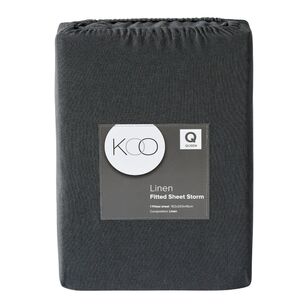 KOO Washed Linen Fitted Sheet Storm