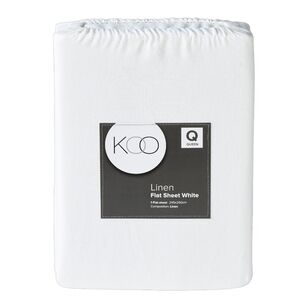 KOO Washed Linen Flat Sheet White