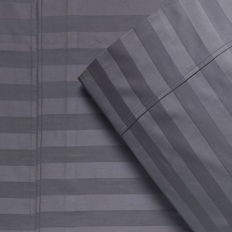 KOO 500 Thread Count Egyptian Cotton Stripe Sheet Set Charcoal Queen