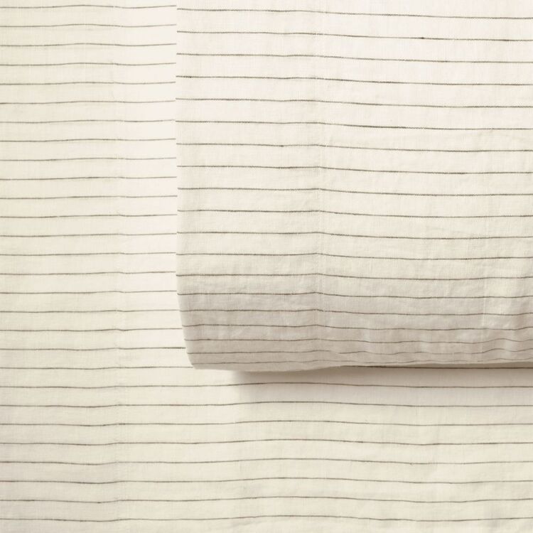 KOO Yarn Dyed Stripe French Linen Sheet Set Black Pinstripe