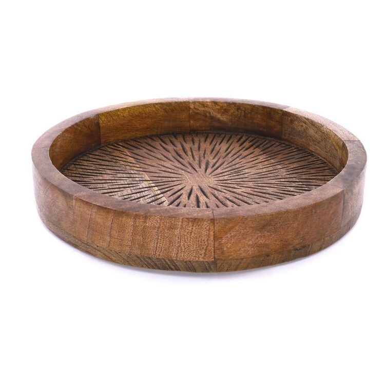 KOO Home Etched Mango Wood Tray Natural 30 cm