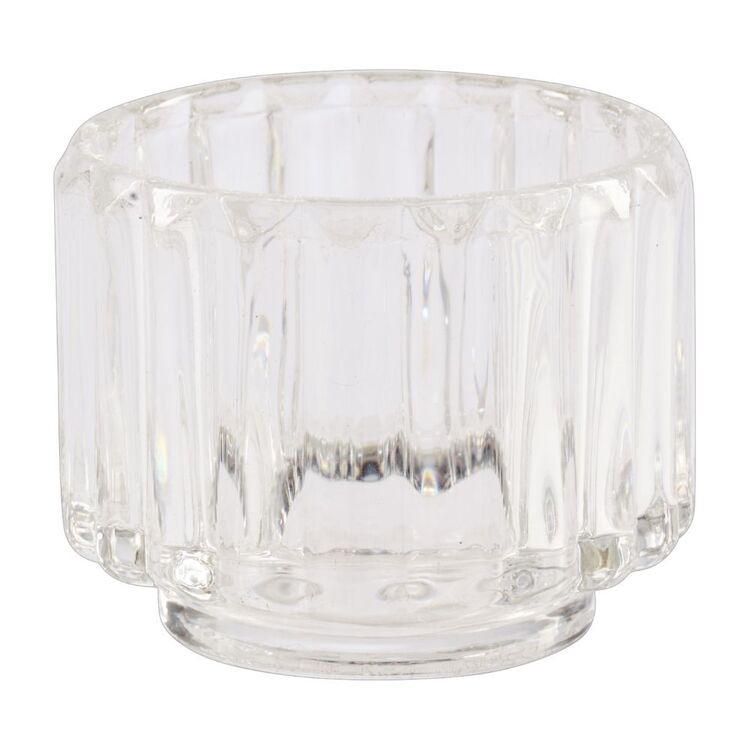 KOO 7 cm Ridged Glass Candle Holder Clear 8.5 x 7 cm