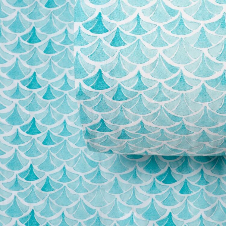 KOO Washed Cotton Aqua Tile Sheet Set