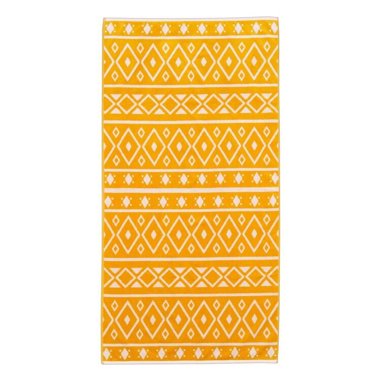 KOO Geometric Jacquard Beach Towel Mustard 80 x 160 cm