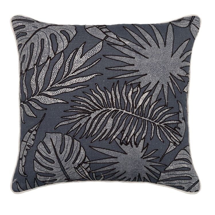 KOO Nalani Fern Embroidered Cushion Charcoal 50 x 50 cm