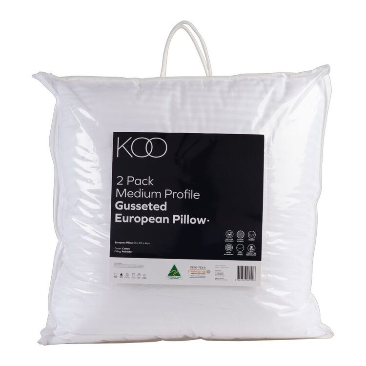 KOO Gusseted Medium Profile Pillow 2 Pack White