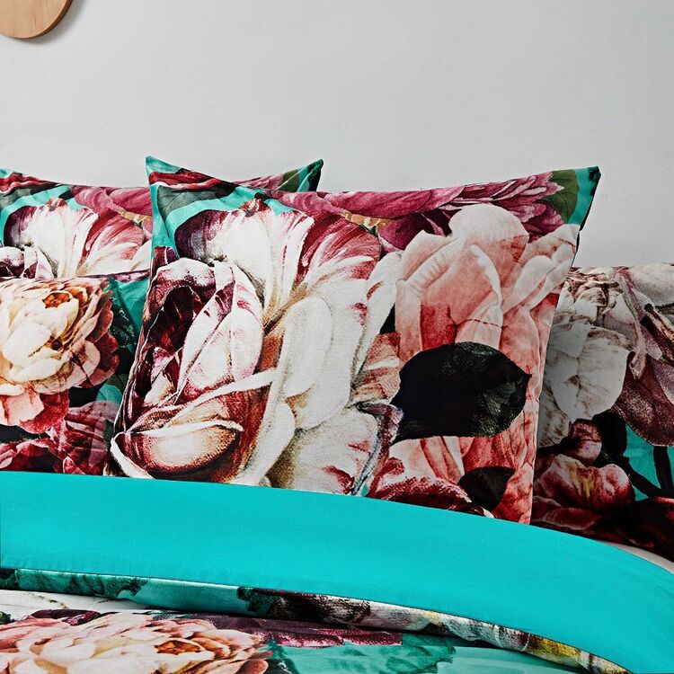 KOO Summer Rose Velvet European Pillowcase Teal & Multicoloured European