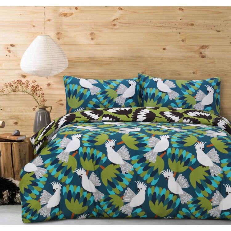 KOO Hello Cocky Quilt Cover Set Blue & Green