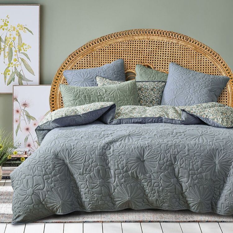 KOO Freida Quilted Quilt Cover Set Blue