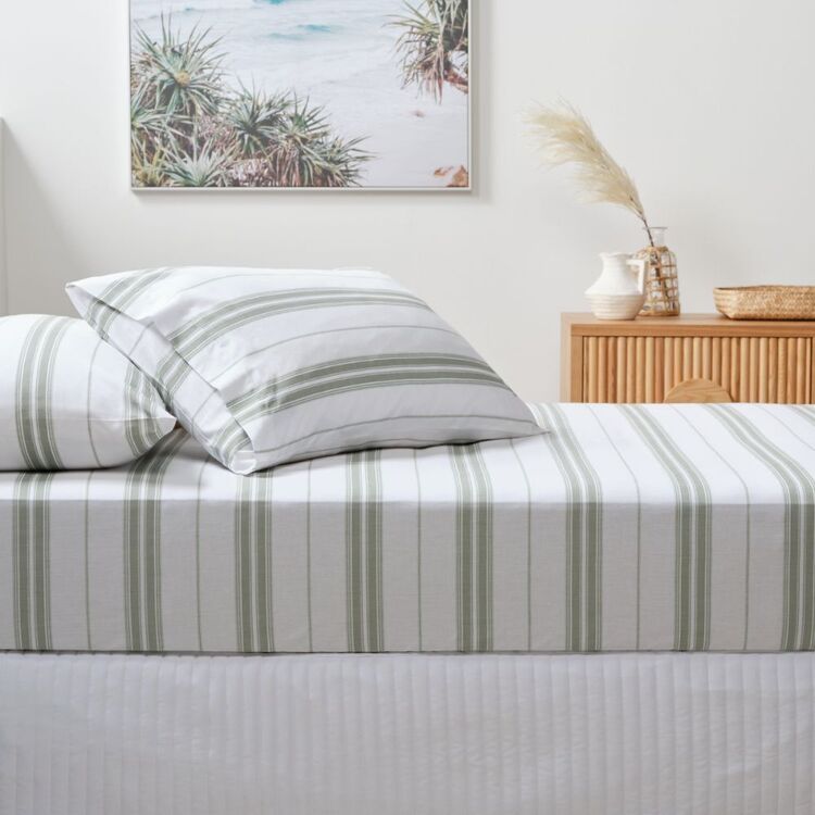 KOO 225 Thread Count Washed Cotton Stripe Fitted Sheet