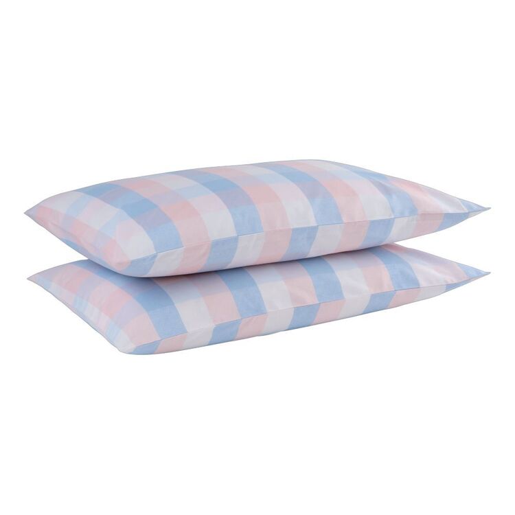 KOO Printed Washed Cotton Pastel Check 2 Pack Pillowcases Pastel Check Standard