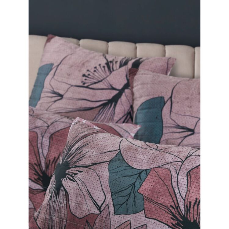 KOO Poppy Velvet Quilted Coverlet Set Pink & Multicoloured 220 x 240 cm