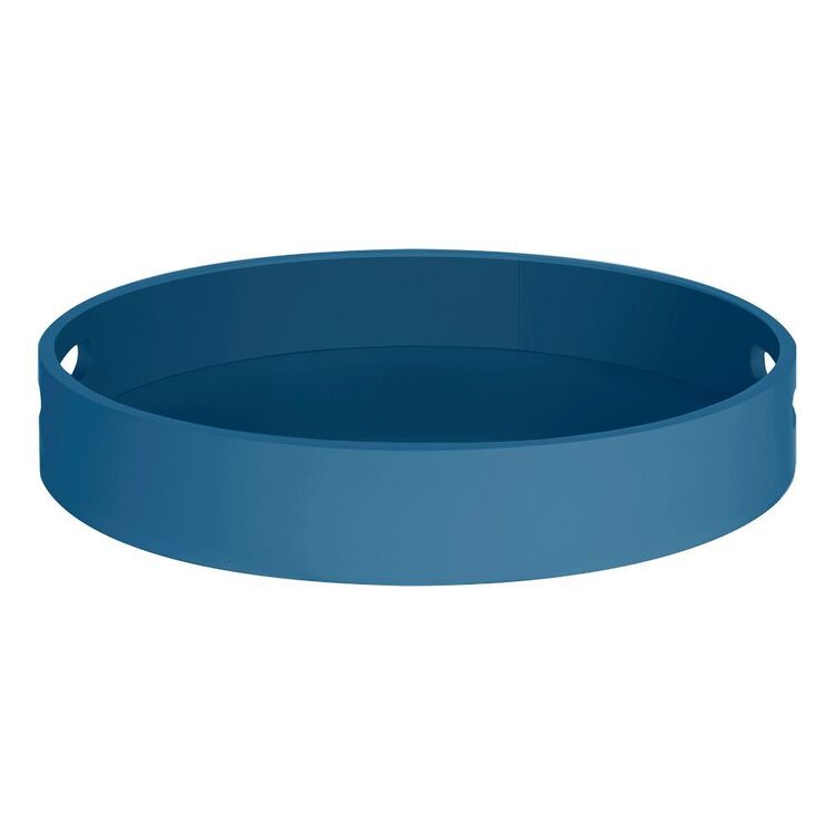 KOO Serene Haven Blue Lacquer Round Tray Blue 35 x 35 x 5.5 cm