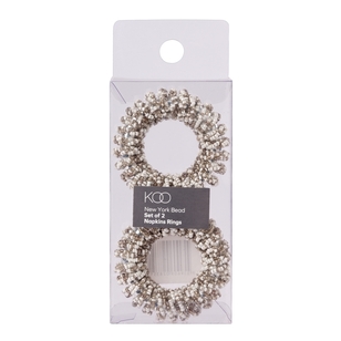 KOO New York Bead Napkin Ring 2 Pack Silver & White
