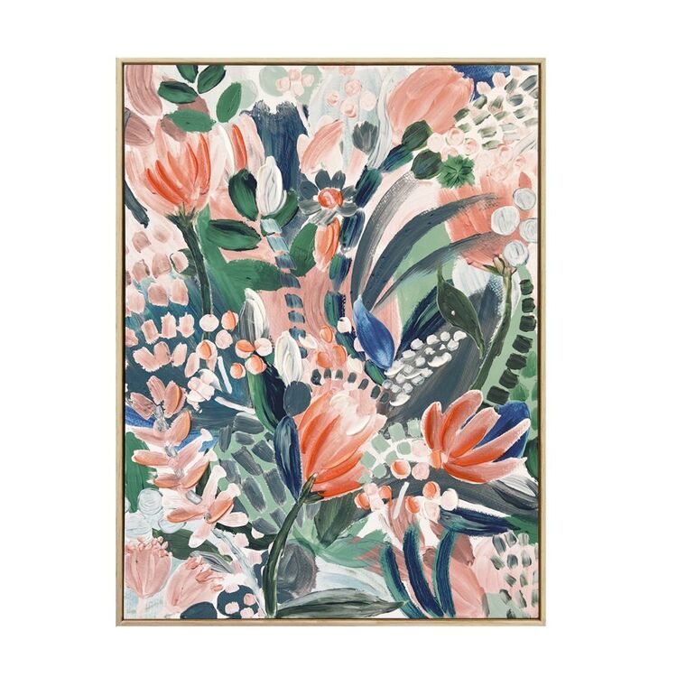 KOO Serene Haven Abstract Floral Framed Canvas Green 60 x 80 cm
