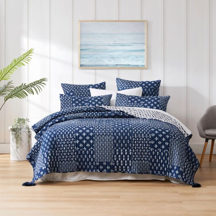 KOO Amee Quilted Coverlet Set Blue & White 220 x 240 cm