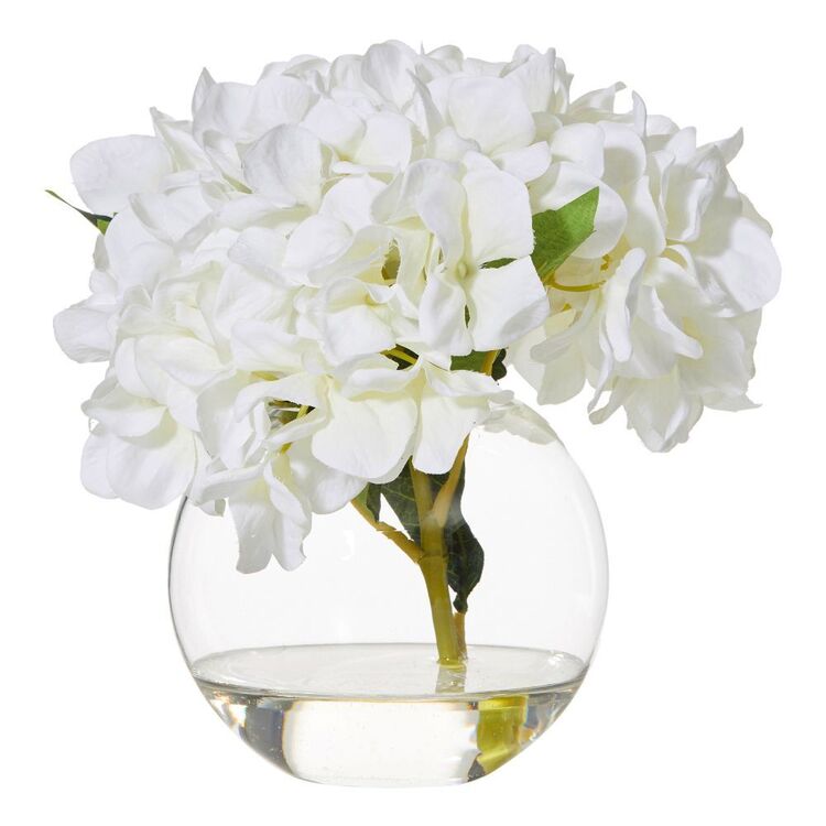 Rogue White Hydrangea Sphere Vase White & Glass
