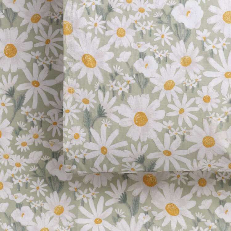 KOO Printed Washed Cotton Modern Daisy Sheet Set Multicoloured