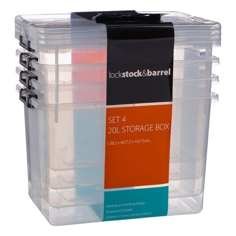 Living Space 20L Storage Box 4 Pack Clear 20 L | KOO Home Store