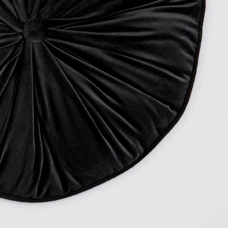 KOO Maddie Round Piped Velvet Cushion Black 40 x 40 x 10 cm