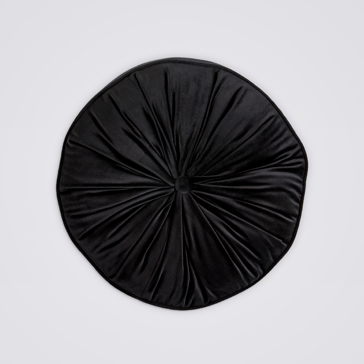 KOO Maddie Round Piped Velvet Cushion Black 40 x 40 x 10 cm