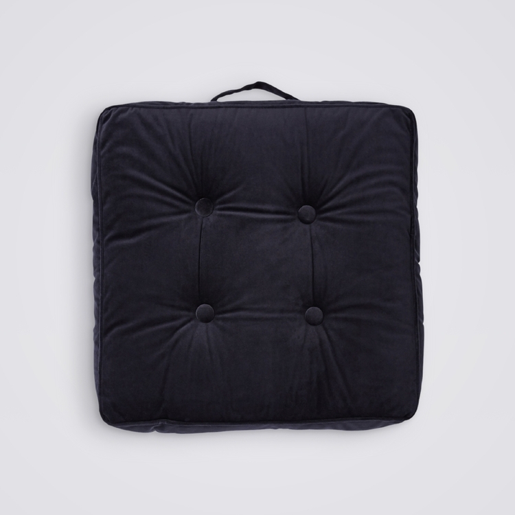 KOO Maddie Velvet Floor Cushion Black 50 x 50 x 12 cm