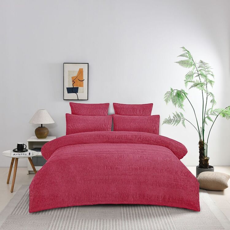 KOO Masie Velvet Quilted Quilt Cover Set Fuchsia