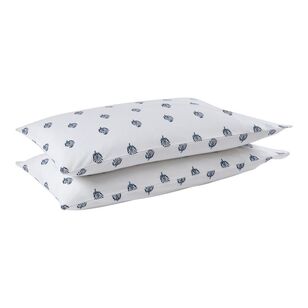 KOO Olive Printed Washed Cotton 2 Pack Pillowcases Indigo & White Standard