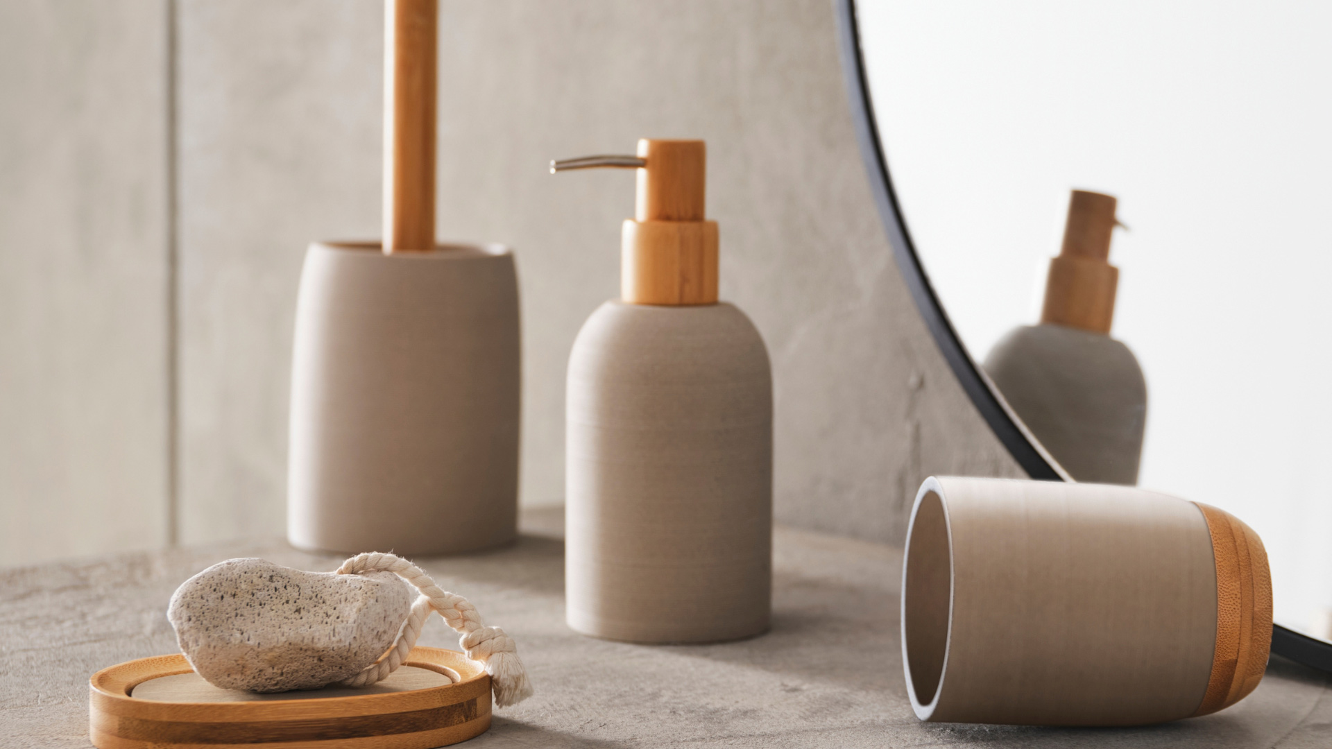 KOO Stone grey coloured soap dispensers KOO Stone grey coloured soap dispensers